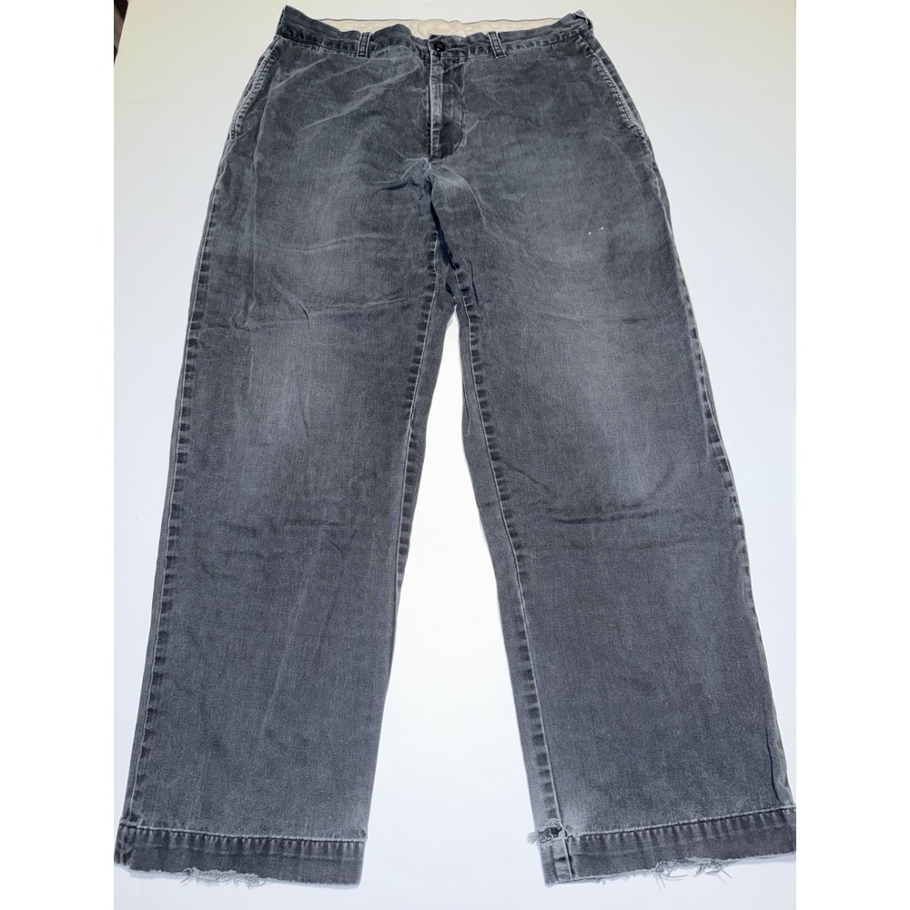 Vintage Brooks Sport Men 34x30 Gray Jeans Wide Leg Distressed Hem Cotton Pants